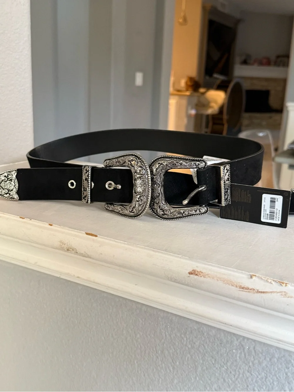 Forever 21 Black Belt with Ornate Silver Western Buckle